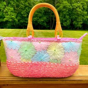 Pink Straw hand bag